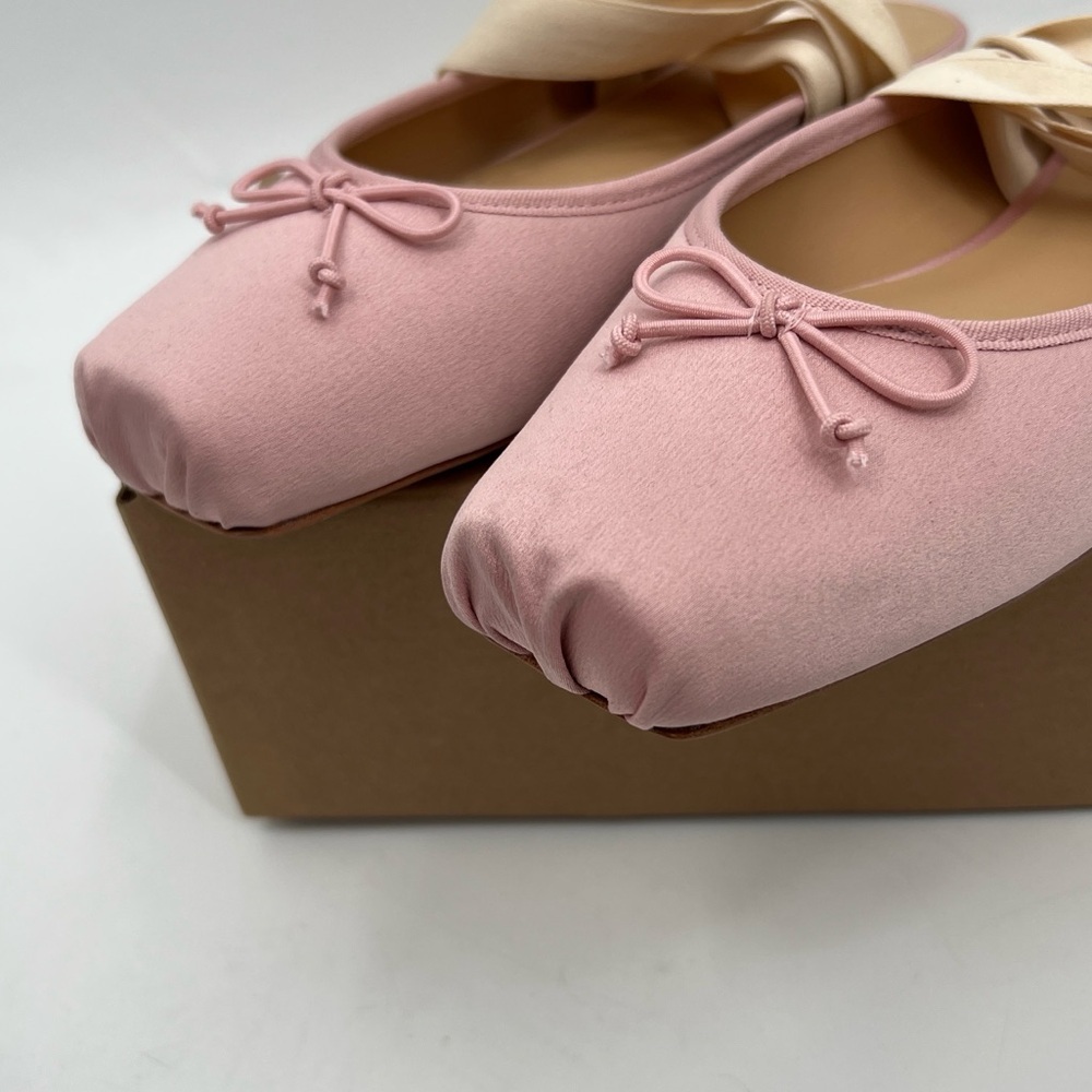 Reformation Pink Ballet Slip-On Ribbon Megan Powder Pink Lace Up Ballet Flats 7 - Picture 5 of 7